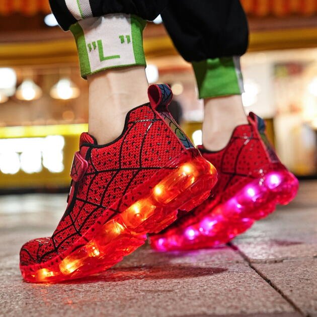 YUNICUS Kids Light Up Shoes Led Flash Sneakers with Spider Upper USB Charge for Boys Girls Toddles Best Gift for Birthday Thanksgiving Christmas DayLittle Kid 13, Red31
